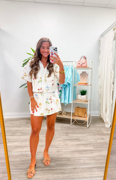 Botanical Print Crop Top & Skort Set