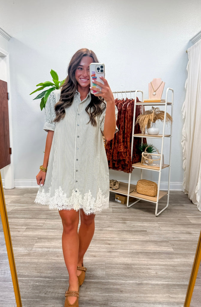 Stripe Short Puff Sleeve Mini Dress