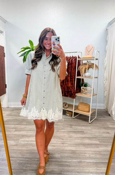 Stripe Short Puff Sleeve Mini Dress