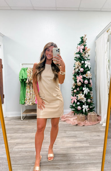 Basketweave Faux Leather Sleeveless Dress