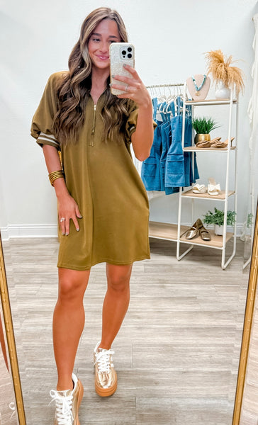 Solid Front Zipper Mini Dress