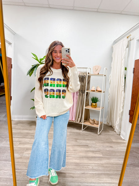 Mardi Gras Sequin Lettering Knit Top