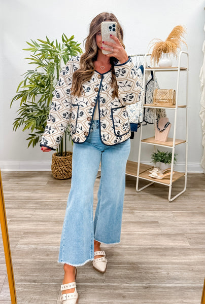 Floral Embroidered Quilted Puff Jacket