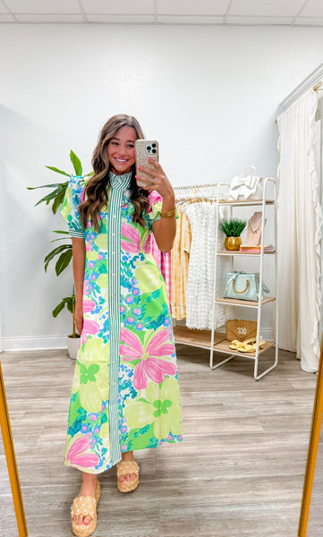 Floral Print Puff Sleeve Midi Dress