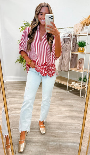 Striped Short Dolman Sleeve Top