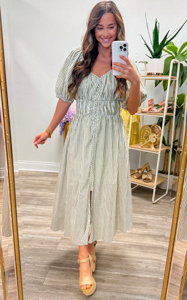Striped Button Down Midi Dress