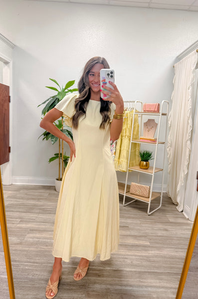 Flutter Short Sleeve Flowy Midi Dress
