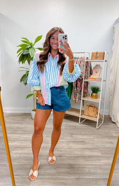 Stripe Mix-Match Button Down Top