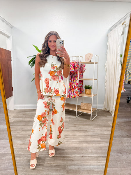 Floral Print Wide-Leg Pants