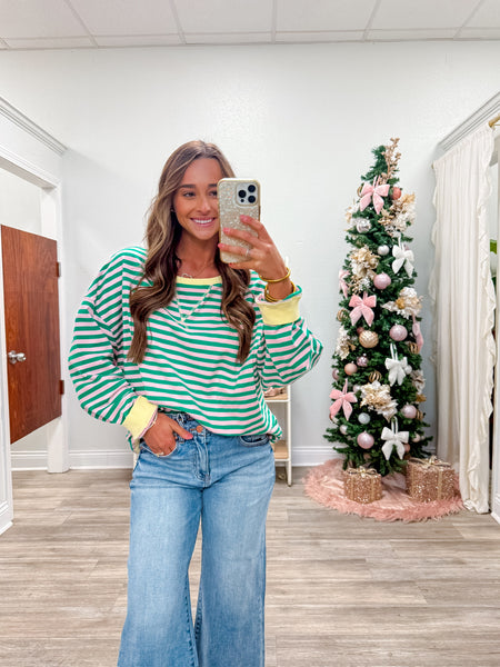 Oversized Stripe Knit Top W/ Contrasting Rib