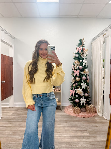 Cropped Turtleneck Ribbed Knit Sweater