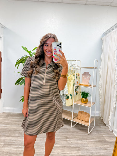 Gingham Short Puff Sleeve Mini Dress