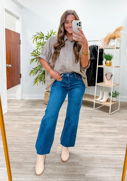 Checkered Seersucker Button Down Oversized Shirt