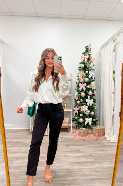 Satin Long Sleeve Collar Bodysuit Top