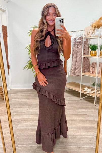 Halter Neck String Tie Crinkle Maxi Dress