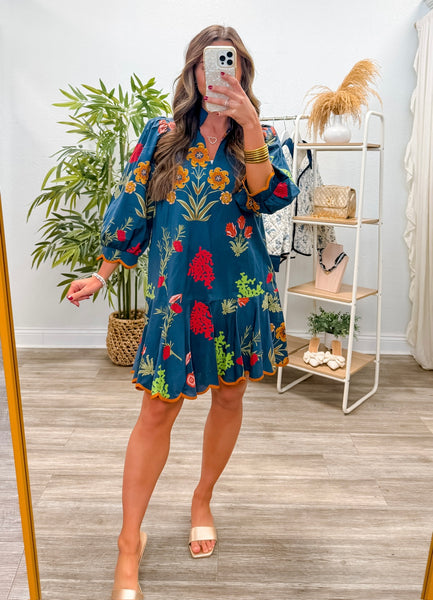 Floral Print Puff Sleeve Mini Dress