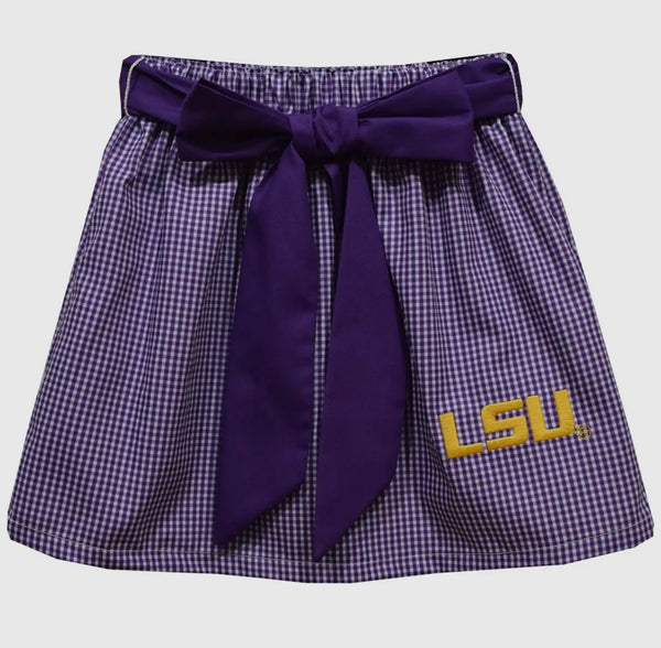 LSU Embroidered Gingham Skirt