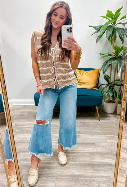 Wavy Stripe Tie Front Sweater Vest