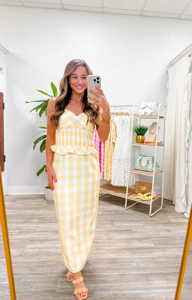 Gingham Printed Crop Top & Midi Skirt Set