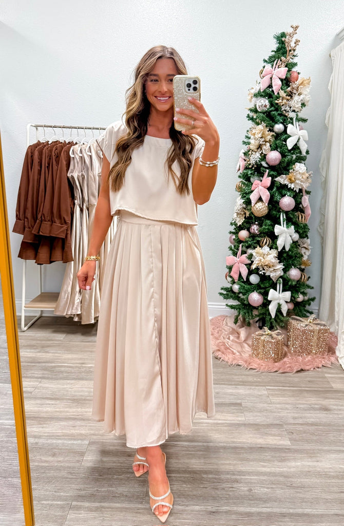 Satin Crop Top & Midi Skirt Set