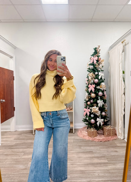 Cropped Turtleneck Ribbed Knit Sweater