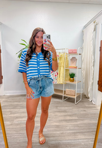 Stripe Button Down Knit Sweater Top