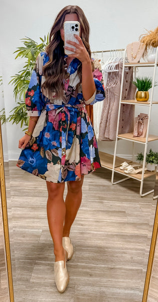 Floral Print Puff Sleeve Mini Dress