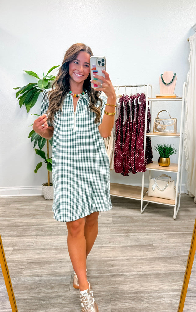 Gingham Short Puff Sleeve Mini Dress