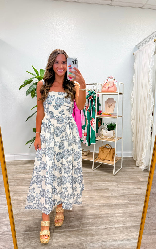 Floral Jacquard Sleeveless Midi Dress