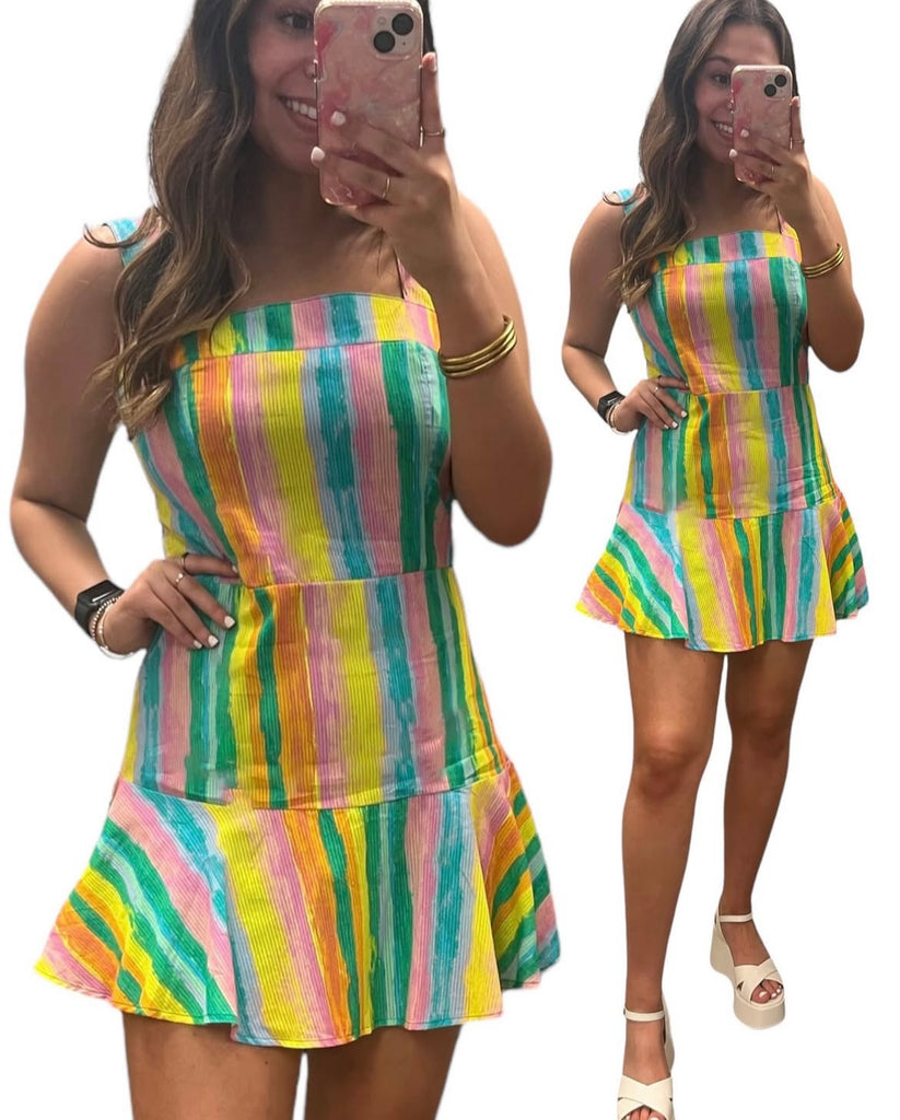 Striped Square Neck Poplin Mini Dress