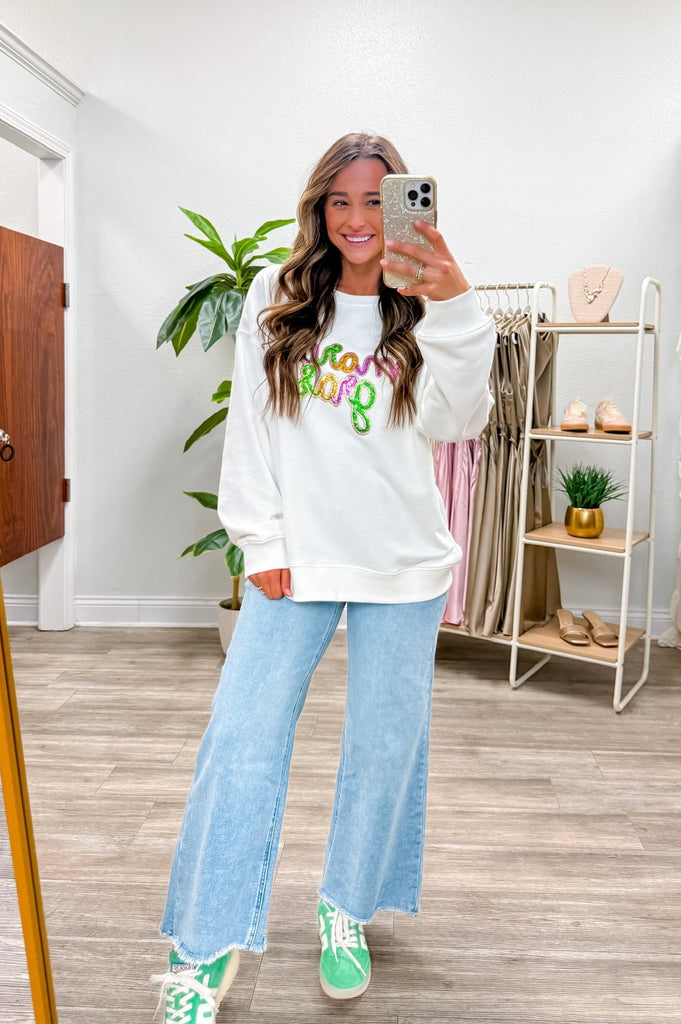 Sequin Mardi Gras Crew Neck Sweatshirt