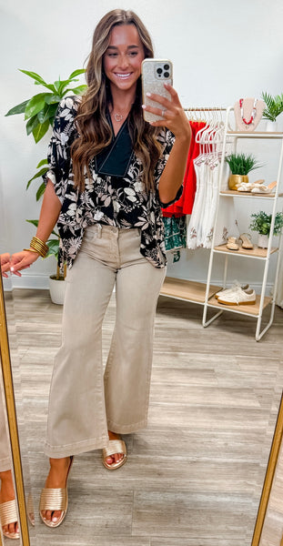 Botanical Print Short Dolman Sleeve Top