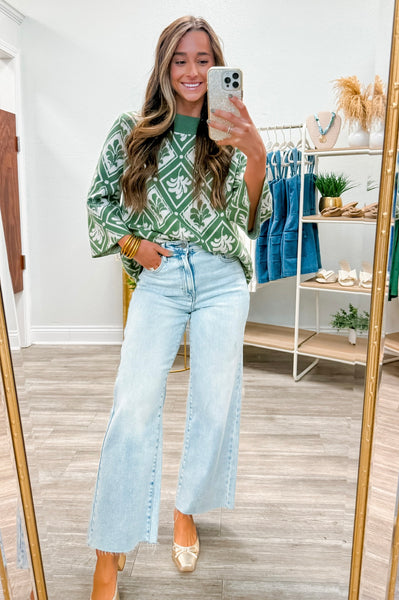 Abstract Print Mock Neck Sweater Top