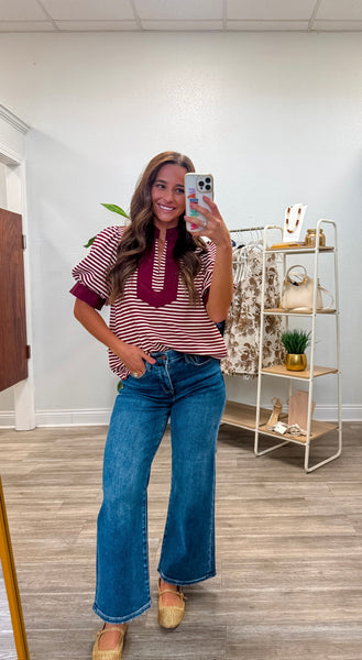 Solid Contrast Detail Stripe Top