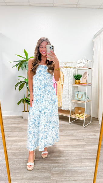 Watercolor Floral Spaghetti Strap Midi Dress