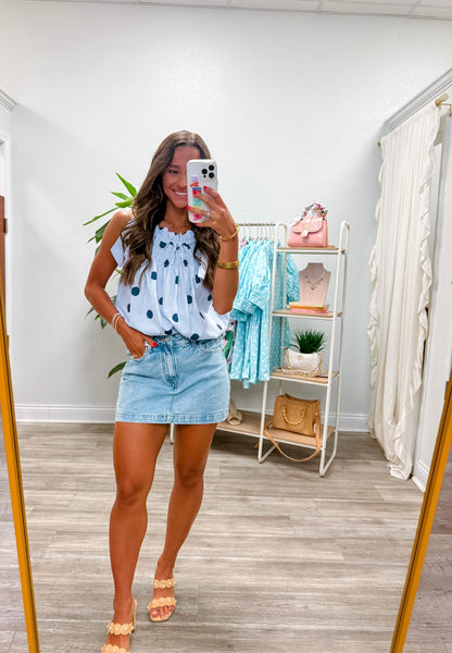 Tie Strap Smocked Polka Dot Top