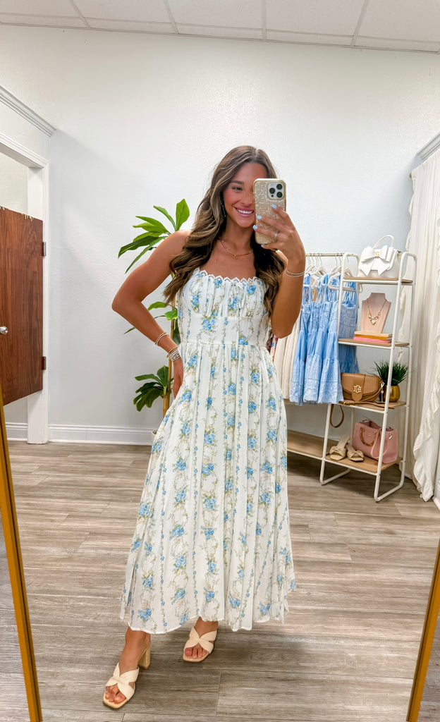 Floral Garland Sleeveless Corset Midi Dress