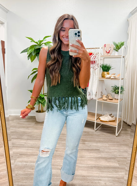 Fringe Bottom Sleeveless Sweater Vest