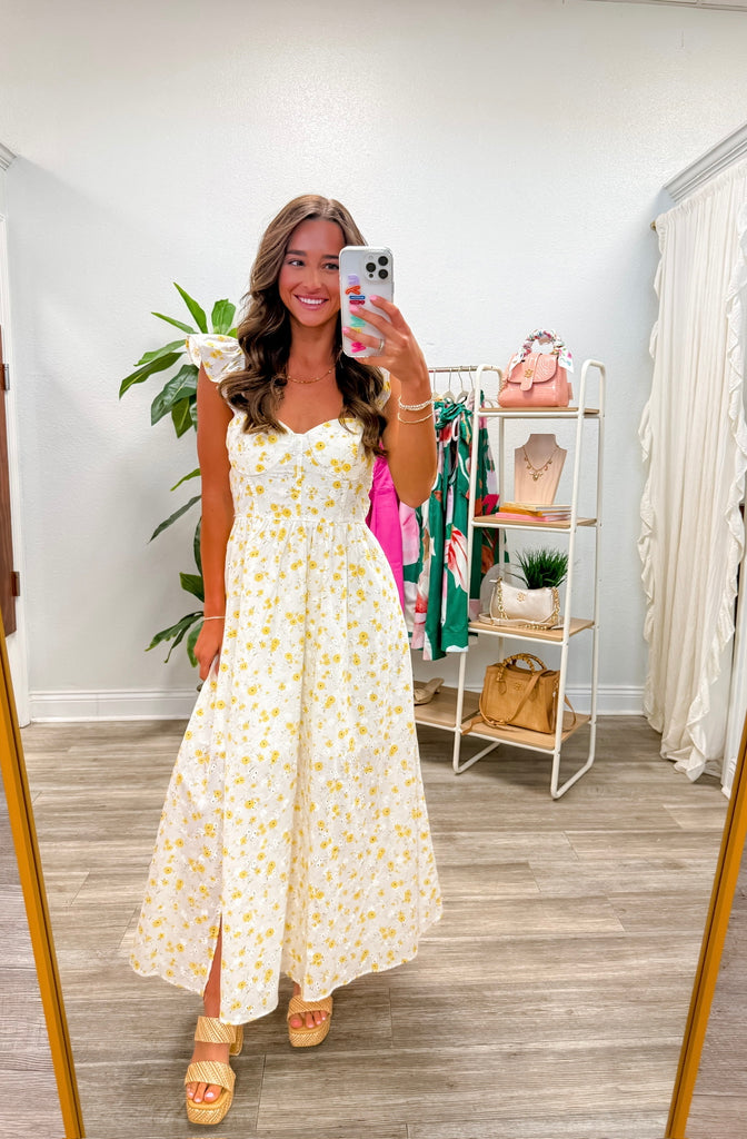 Floral Eyelet Pattern Corset Midi Dress