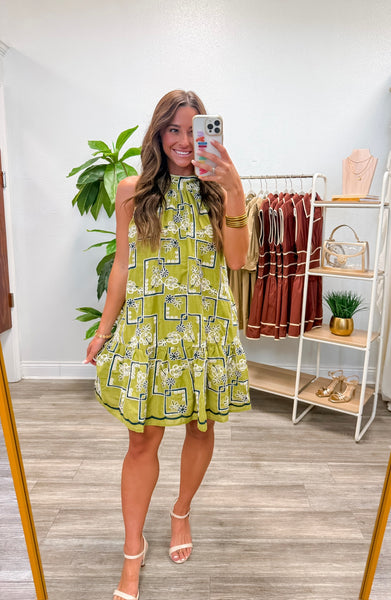 Geometric Floral Pattern Mini Dress