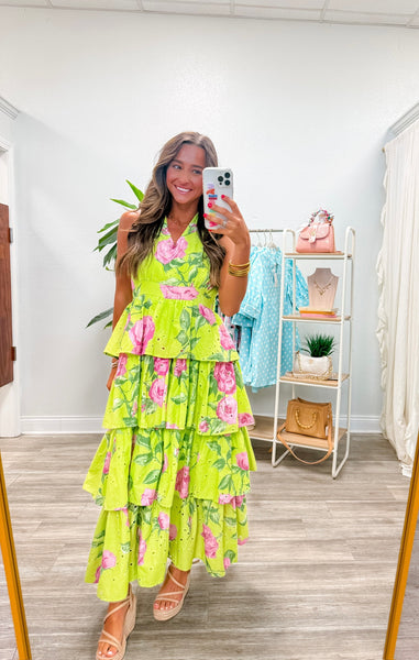 Floral Sleeveless Halter Midi Dress