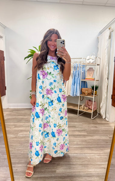 Sleeveless Floral Eyelet Maxi Dress
