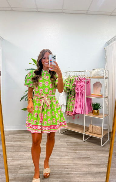 Floral Belted Button Down Mini Dress