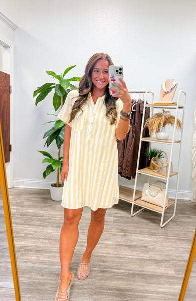 Striped Front Button Shirt Dress