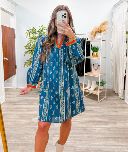 Ruffled Neckline Lovely Floral Dress