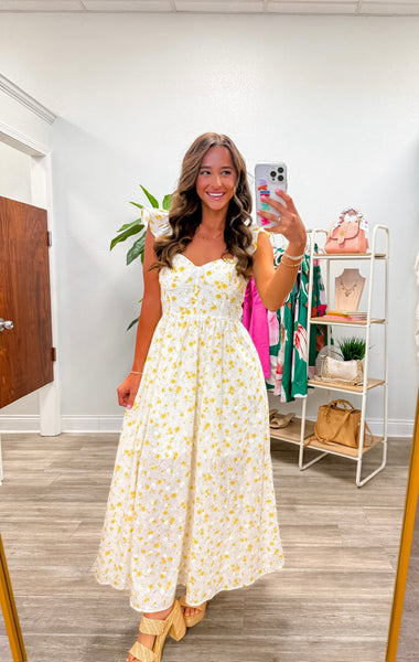 Floral Eyelet Pattern Corset Midi Dress