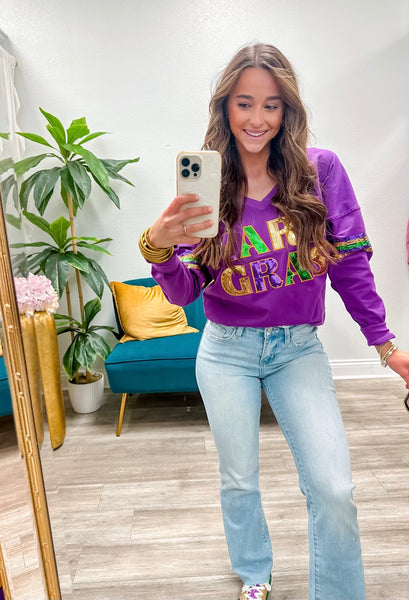Mardi Gras Sequin Long Sleeve Top