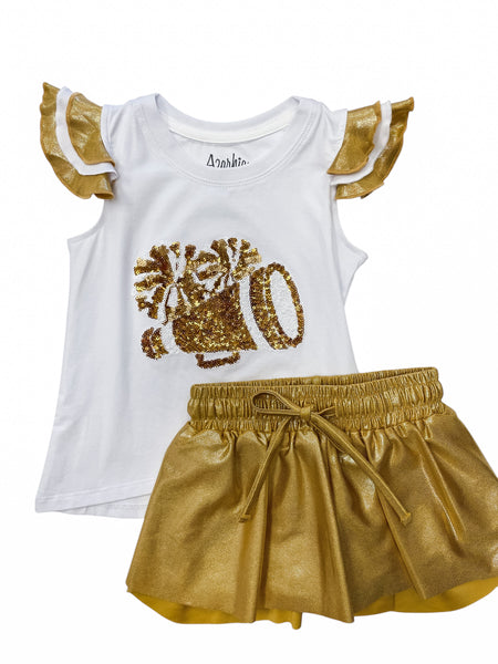 Girl's Ruffle Sleeve Sequin Cheer Top