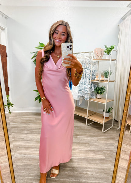 Cowl Neck Satin Midi Dress