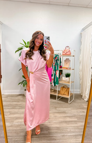 Gathered Metal Trim Midi Dress